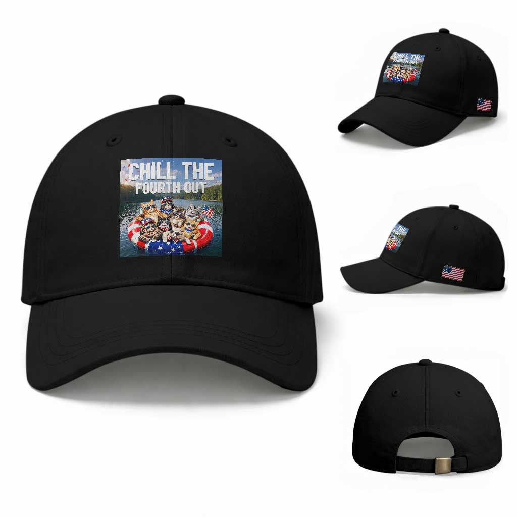 Funny Americana Cat Squad Baseball Cap Chill The Fourth Out