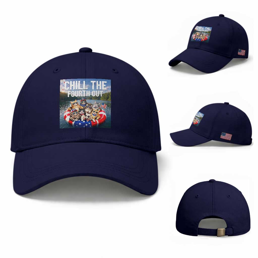Funny Americana Cat Squad Baseball Cap Chill The Fourth Out