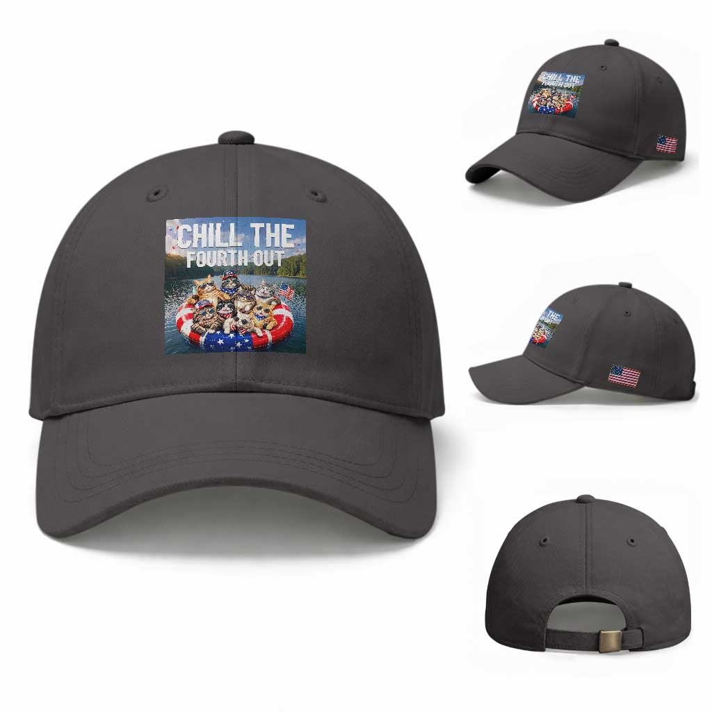 Funny Americana Cat Squad Baseball Cap Chill The Fourth Out