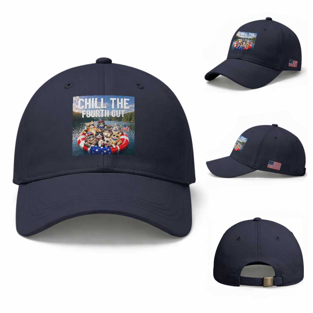 Funny Americana Cat Squad Baseball Cap Chill The Fourth Out