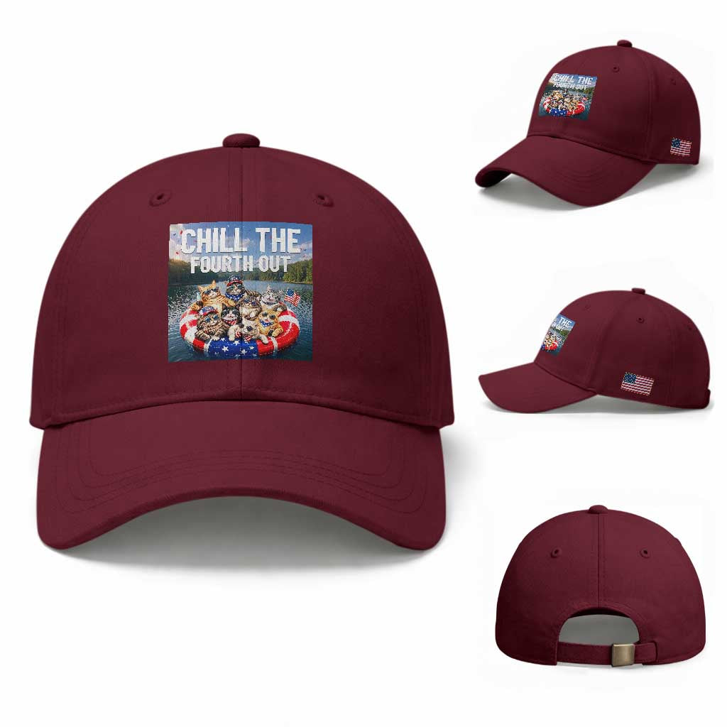 Funny Americana Cat Squad Baseball Cap Chill The Fourth Out