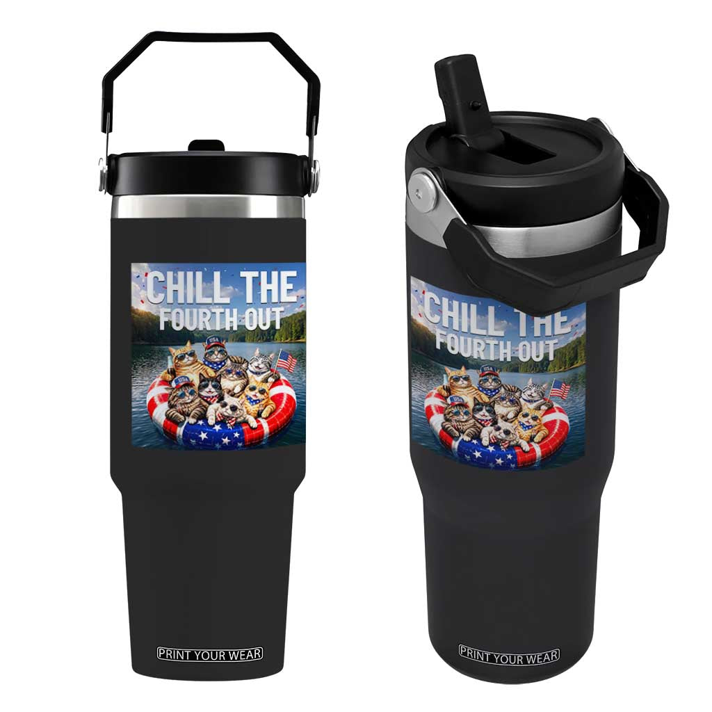 Funny Americana Cat Squad Flip Straw Tumbler Chill The Fourth Out TS12 One Size: 30 oz Black Print Your Wear