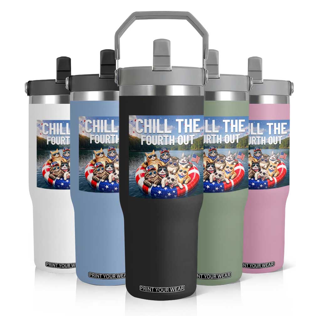 Funny Americana Cat Squad Flip Straw Tumbler Chill The Fourth Out TS12 Print Your Wear