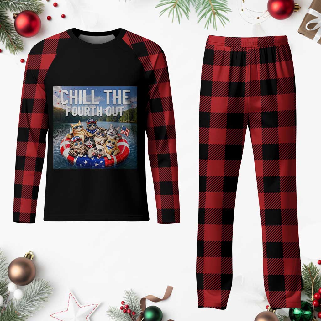 Funny Americana Cat Squad Plaid Pajama Set Chill The Fourth Out TS12 Buffalo Plaid Print Your Wear