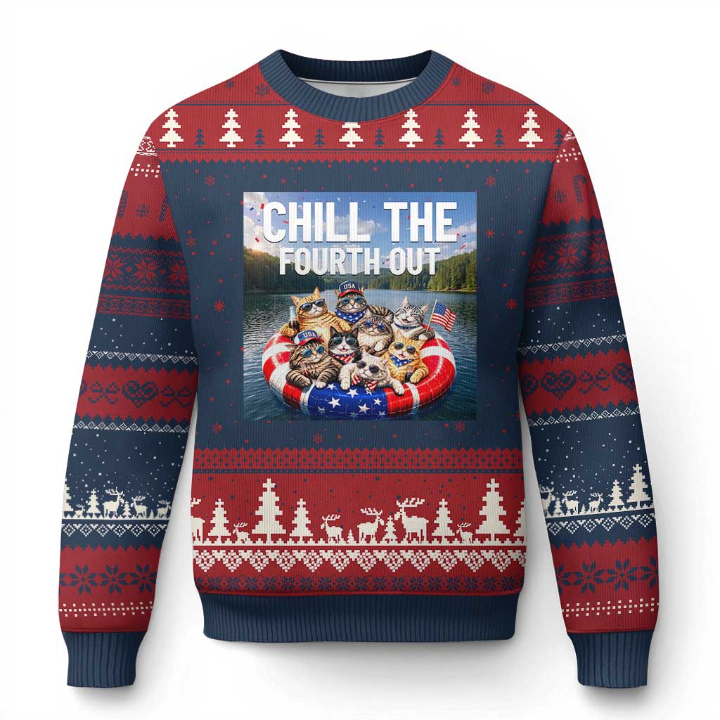 Funny Americana Cat Squad Ugly Christmas Sweater Chill The Fourth Out TS12 Navy Red Print Your Wear