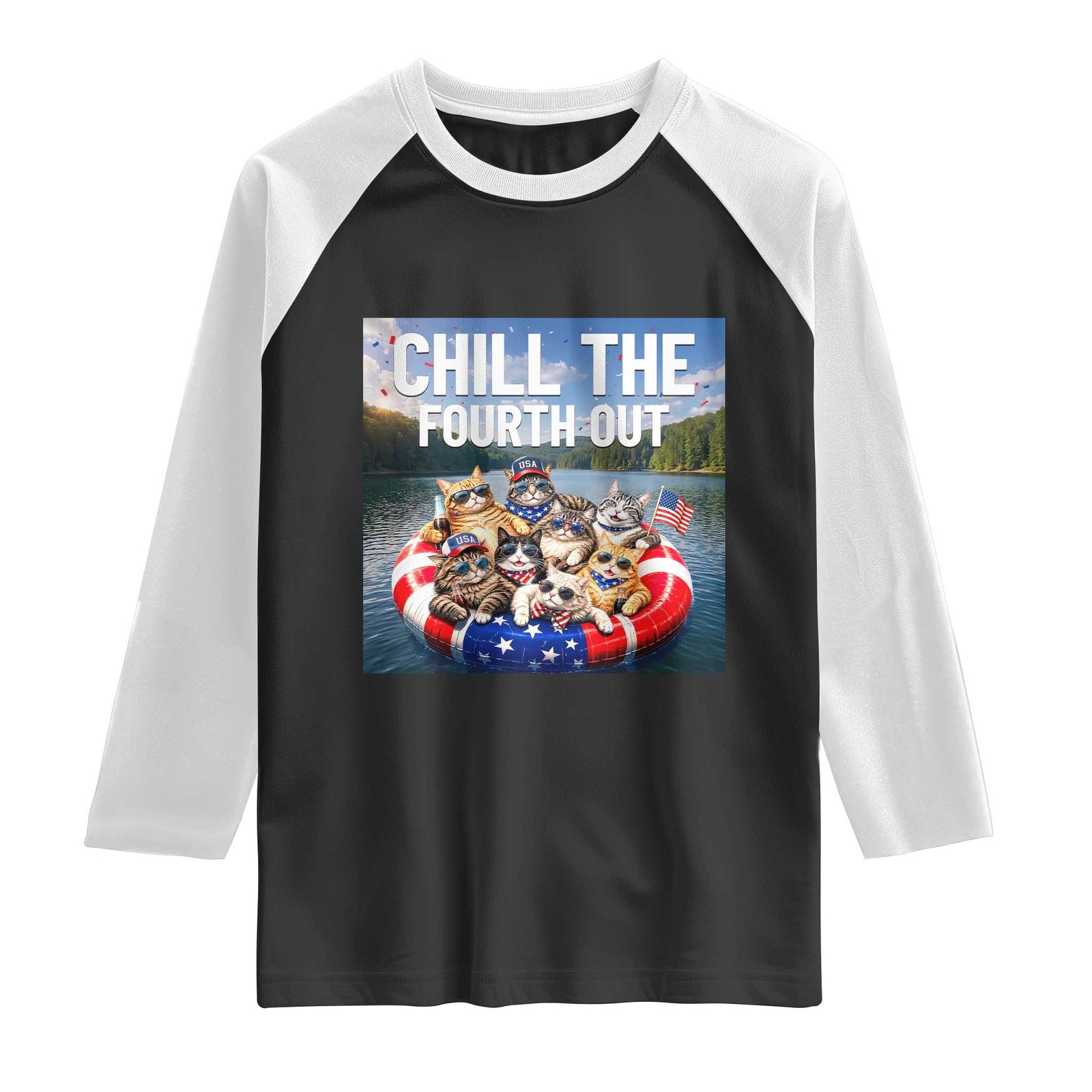 Funny Americana Cat Squad Raglan Shirt Chill The Fourth Out TS12 Black White Print Your Wear