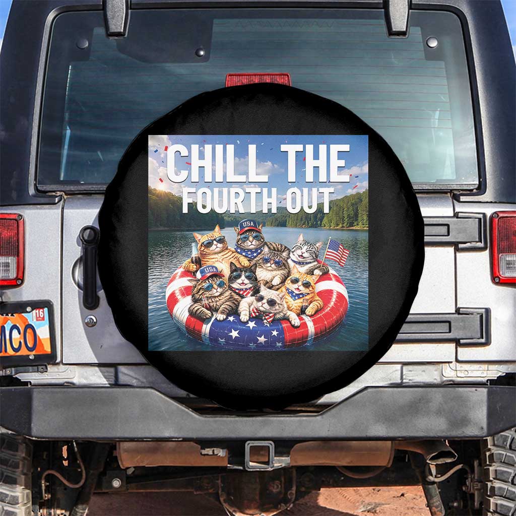 Funny Americana Cat Squad Spare Tire Cover Chill The Fourth Out TS12 No hole Black Print Your Wear