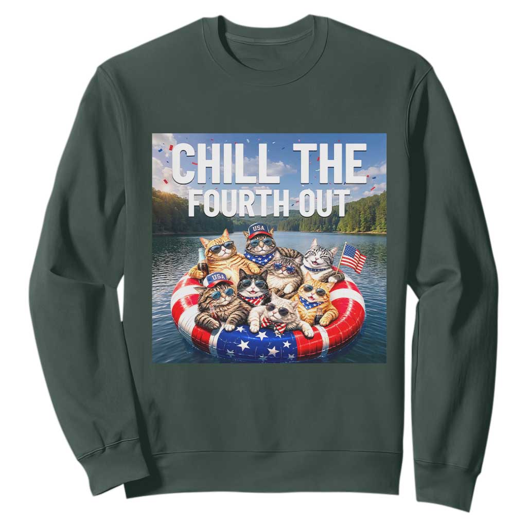 Funny Americana Cat Squad Sweatshirt Chill The Fourth Out