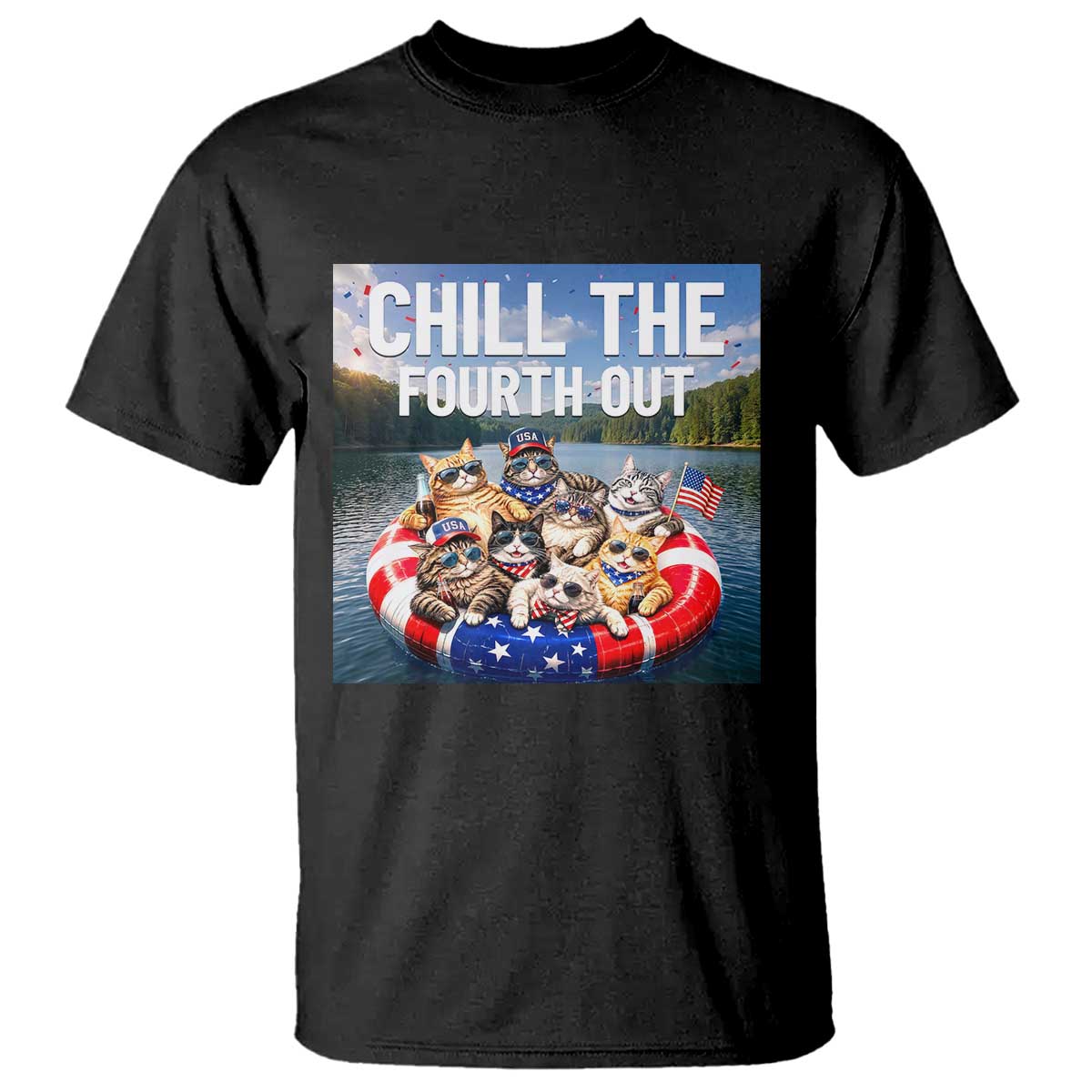 Funny Americana Cat Squad T Shirt Chill The Fourth Out