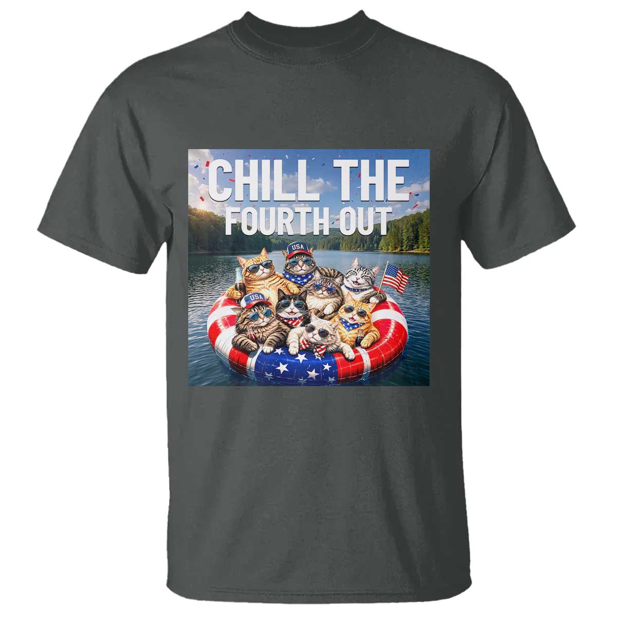 Funny Americana Cat Squad T Shirt Chill The Fourth Out