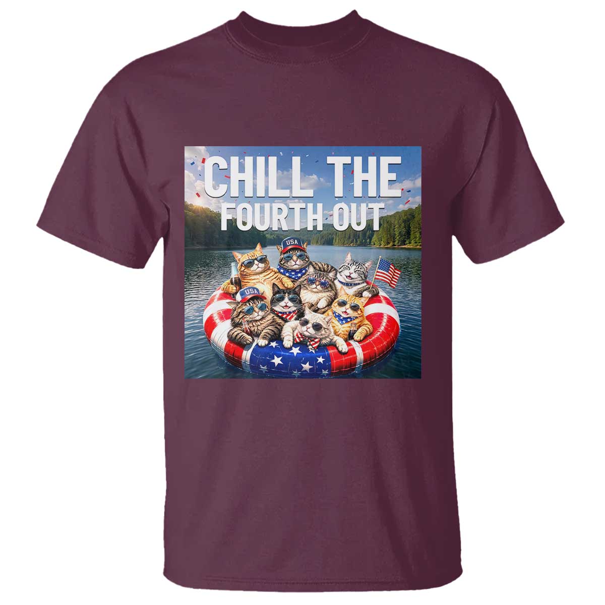 Funny Americana Cat Squad T Shirt Chill The Fourth Out
