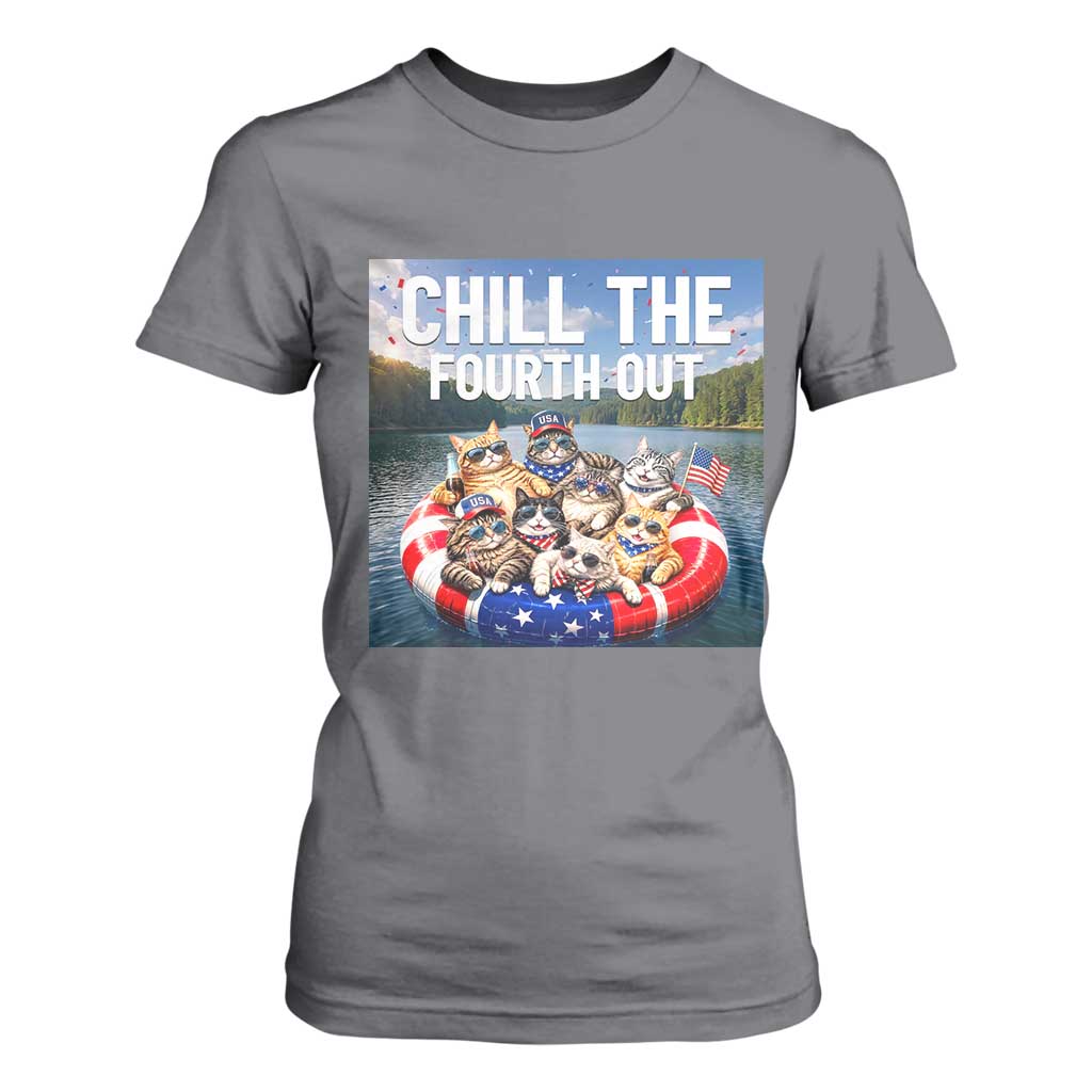 Funny Americana Cat Squad T Shirt For Women Chill The Fourth Out TS12 Charcoal Print Your Wear