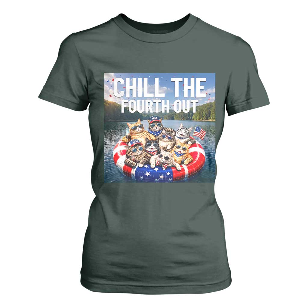 Funny Americana Cat Squad T Shirt For Women Chill The Fourth Out TS12 Dark Forest Green Print Your Wear