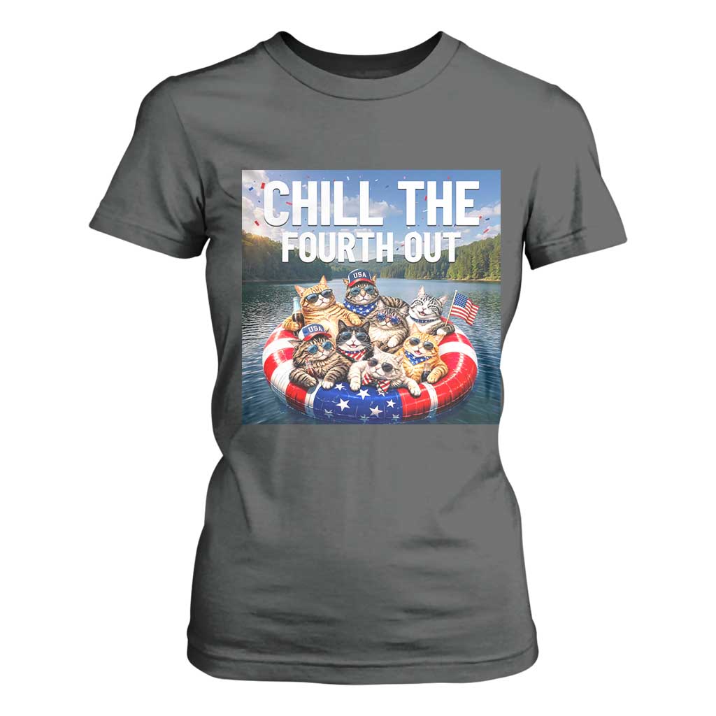 Funny Americana Cat Squad T Shirt For Women Chill The Fourth Out TS12 Dark Heather Print Your Wear