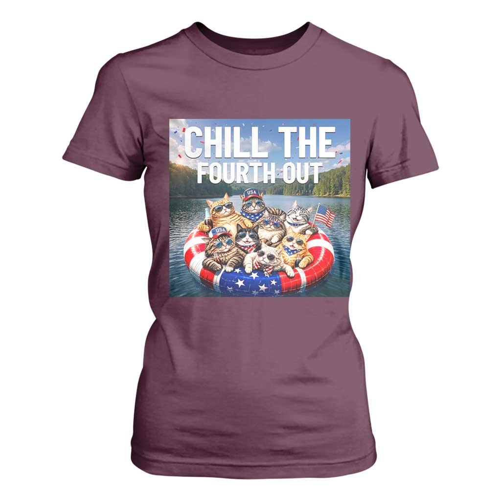 Funny Americana Cat Squad T Shirt For Women Chill The Fourth Out TS12 Maroon Print Your Wear