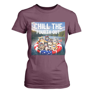 Funny Americana Cat Squad T Shirt For Women Chill The Fourth Out TS12 Maroon Print Your Wear