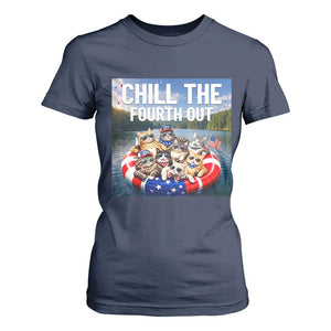 Funny Americana Cat Squad T Shirt For Women Chill The Fourth Out TS12 Navy Print Your Wear