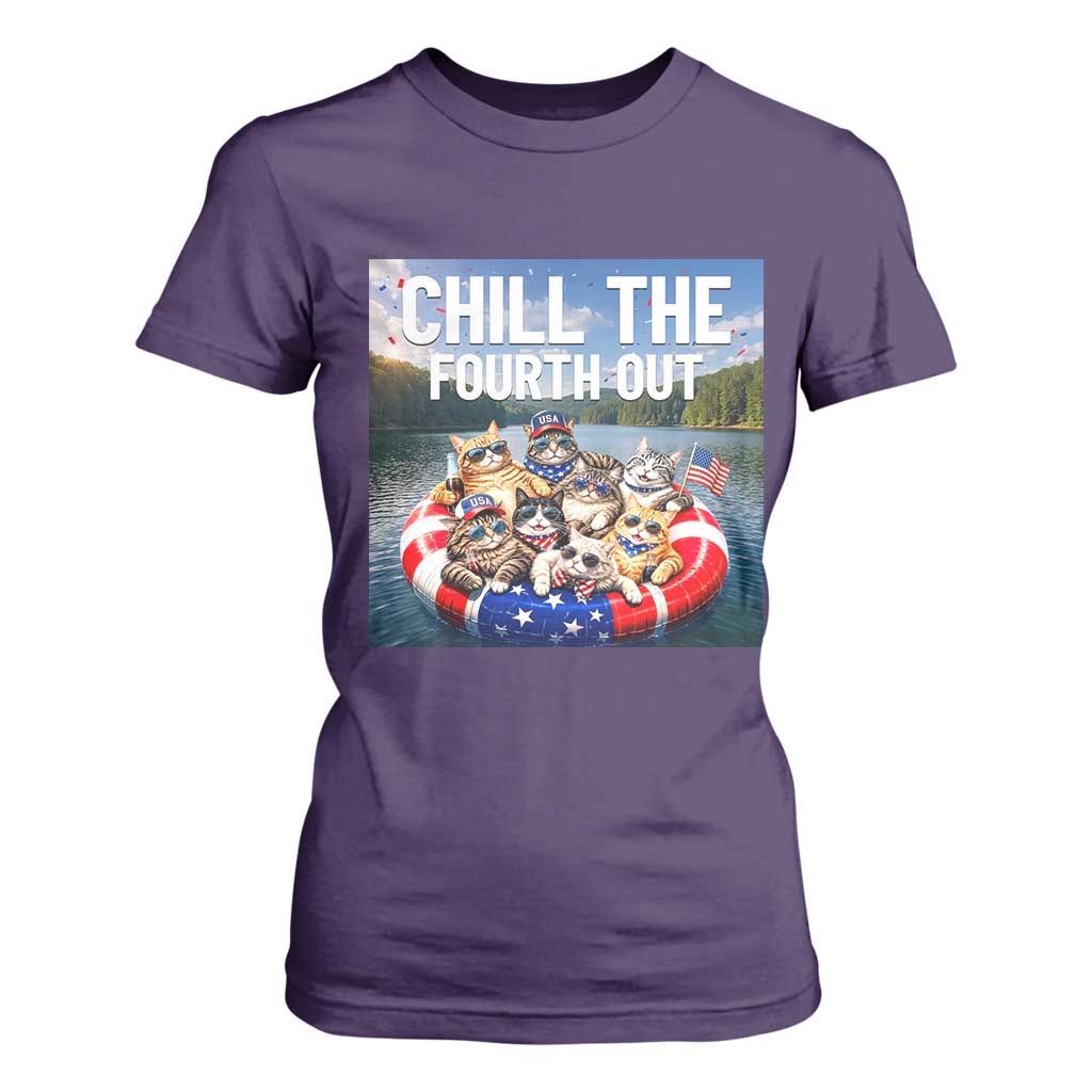 Funny Americana Cat Squad T Shirt For Women Chill The Fourth Out TS12 Purple Print Your Wear