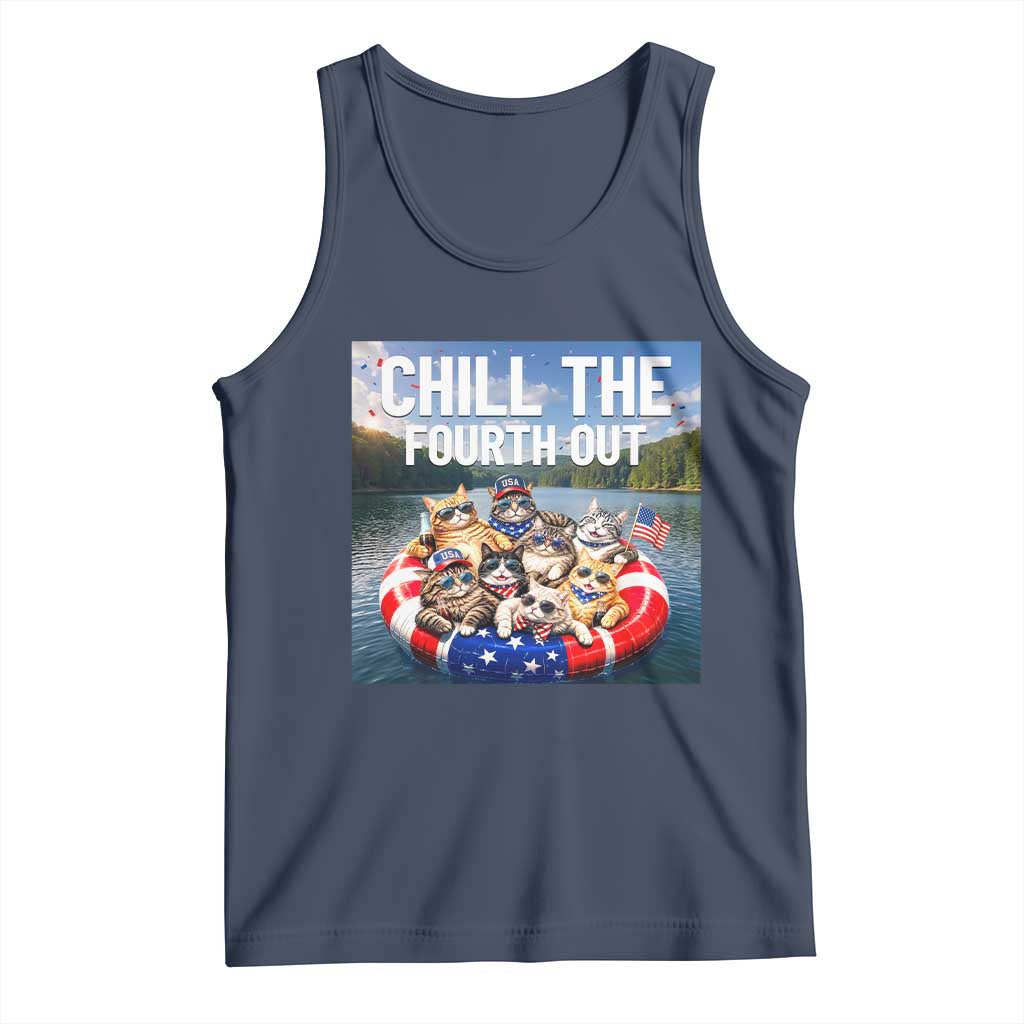 Funny Americana Cat Squad Tank Top Chill The Fourth Out TS12 Navy Print Your Wear