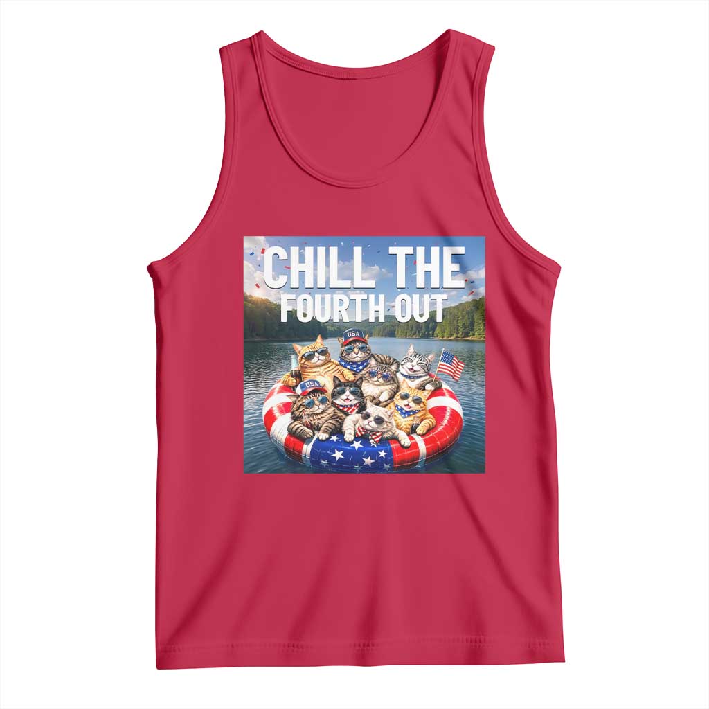 Funny Americana Cat Squad Tank Top Chill The Fourth Out TS12 Red Print Your Wear