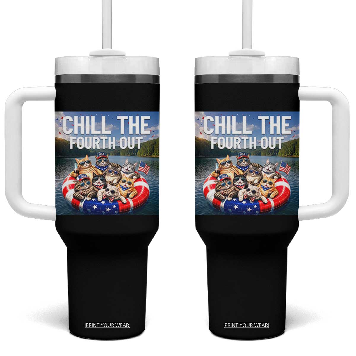 Funny Americana Cat Squad Tumbler With Handle Chill The Fourth Out