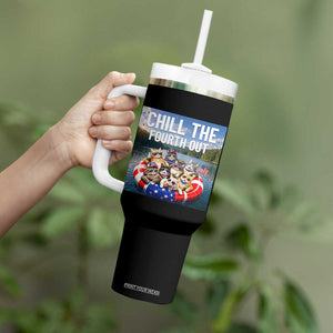 Funny Americana Cat Squad Tumbler With Handle Chill The Fourth Out