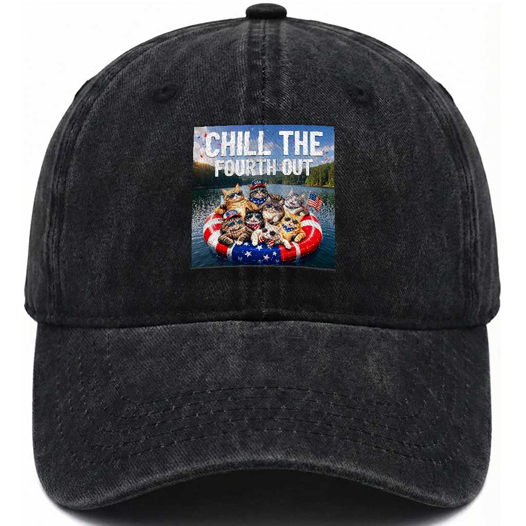 Funny Americana Cat Squad Washed Cotton Baseball Cap Chill The Fourth Out TS12 Print Your Wear