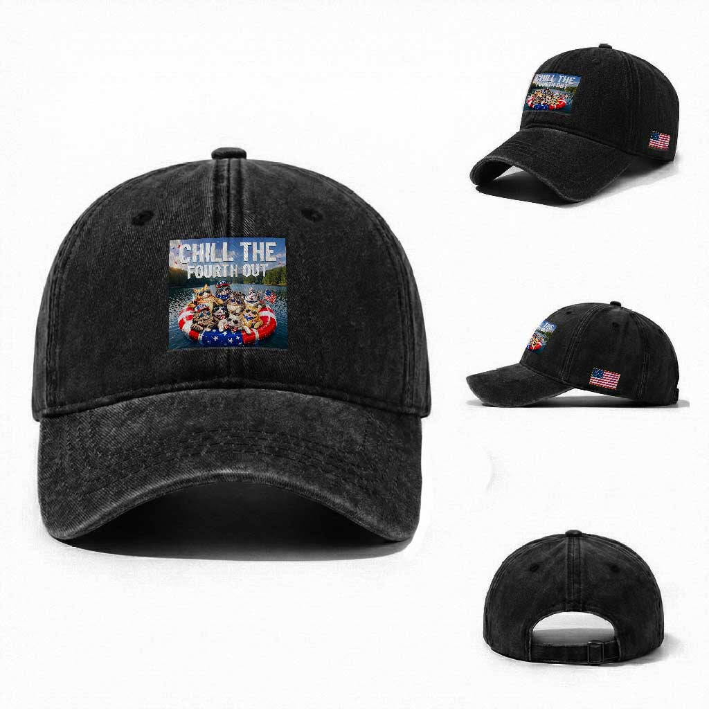 Funny Americana Cat Squad Washed Cotton Baseball Cap Chill The Fourth Out TS12 Washed Cap Universal Fit Black Print Your Wear