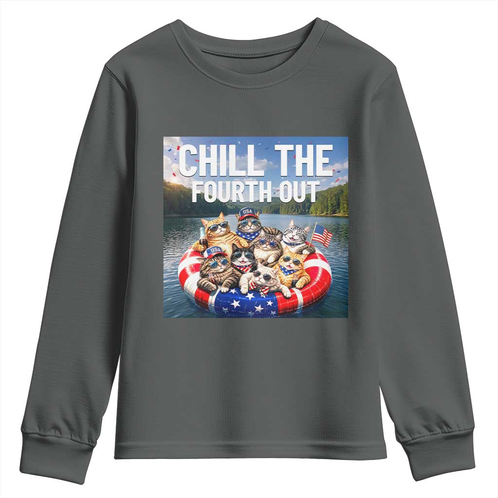 Funny Americana Cat Squad Youth Sweatshirt Chill The Fourth Out TS12 Dark Heather Print Your Wear