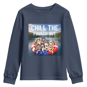 Funny Americana Cat Squad Youth Sweatshirt Chill The Fourth Out TS12 Navy Print Your Wear