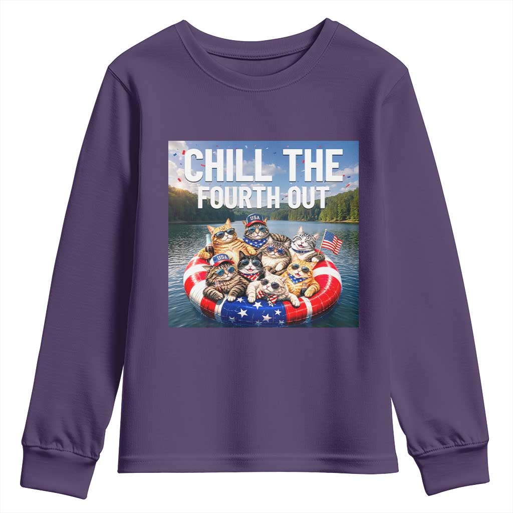 Funny Americana Cat Squad Youth Sweatshirt Chill The Fourth Out TS12 Purple Print Your Wear