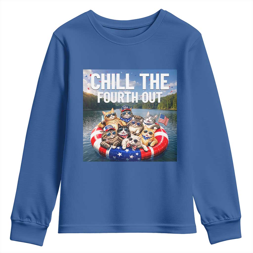 Funny Americana Cat Squad Youth Sweatshirt Chill The Fourth Out TS12 Royal Blue Print Your Wear