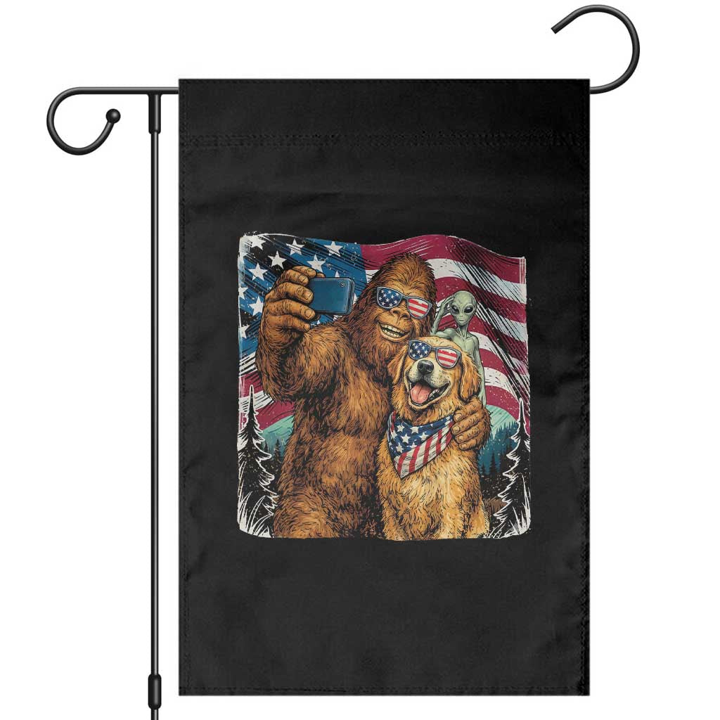 Funny Patriotic Bigfoot Golden Retriever Selfie Squad Garden Flag TS12 Black Print Your Wear