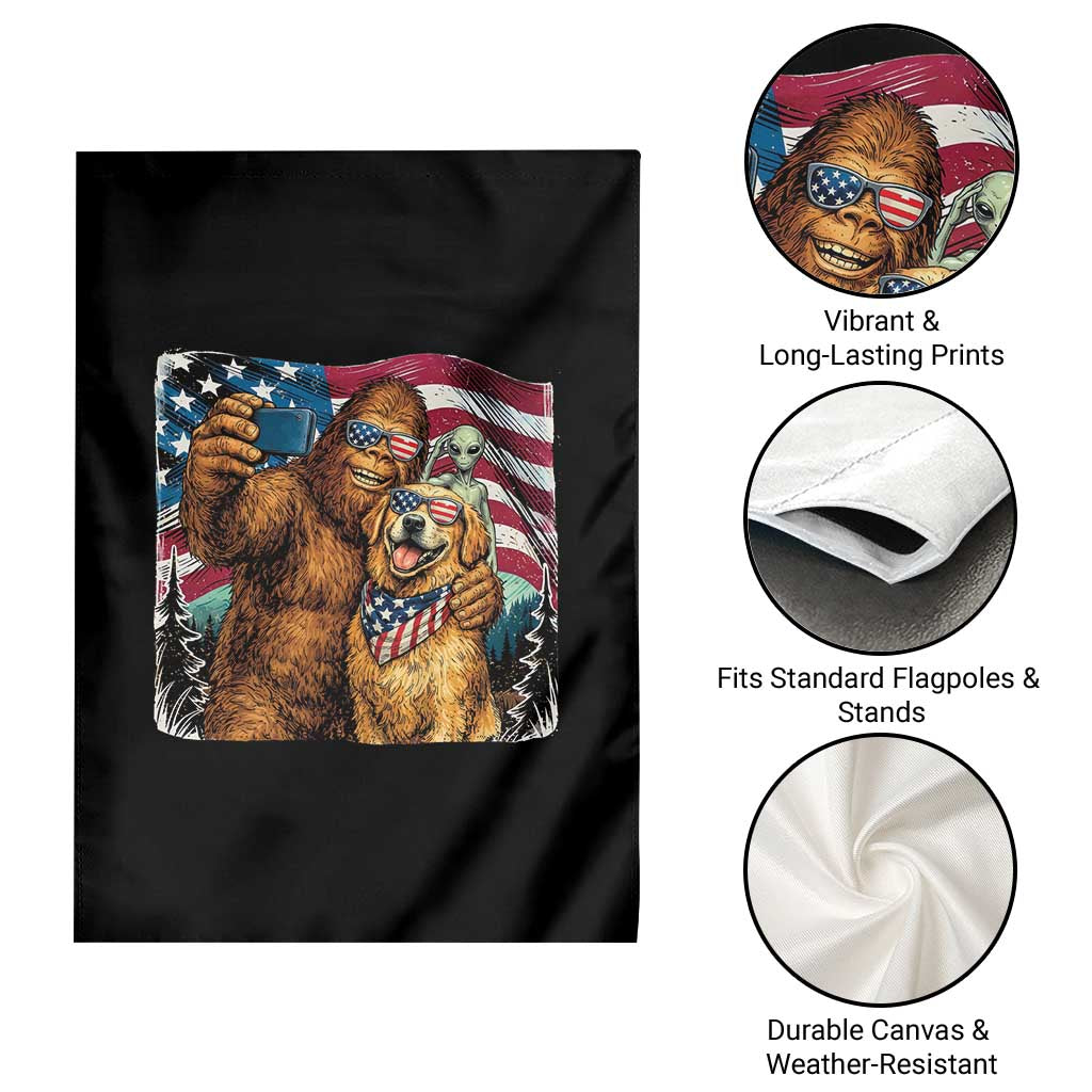 Funny Patriotic Bigfoot Golden Retriever Selfie Squad Garden Flag TS12 Print Your Wear