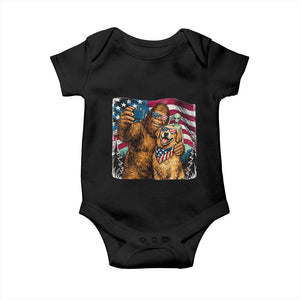 Funny Patriotic Bigfoot Golden Retriever Selfie Squad Baby Onesie TS12 Black Print Your Wear