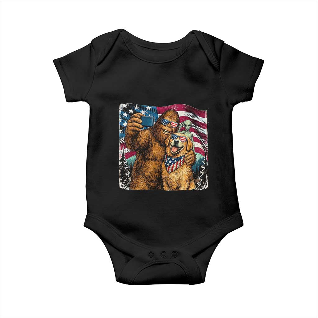 Funny Patriotic Bigfoot Golden Retriever Selfie Squad Baby Onesie TS12 Black Print Your Wear