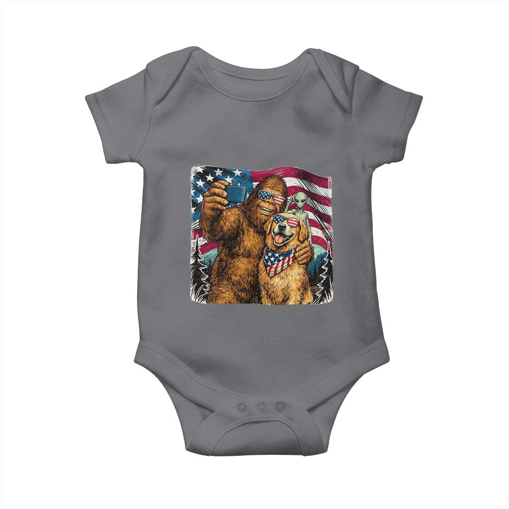 Funny Patriotic Bigfoot Golden Retriever Selfie Squad Baby Onesie TS12 Charcoal Print Your Wear