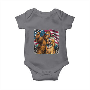 Funny Patriotic Bigfoot Golden Retriever Selfie Squad Baby Onesie TS12 Charcoal Print Your Wear