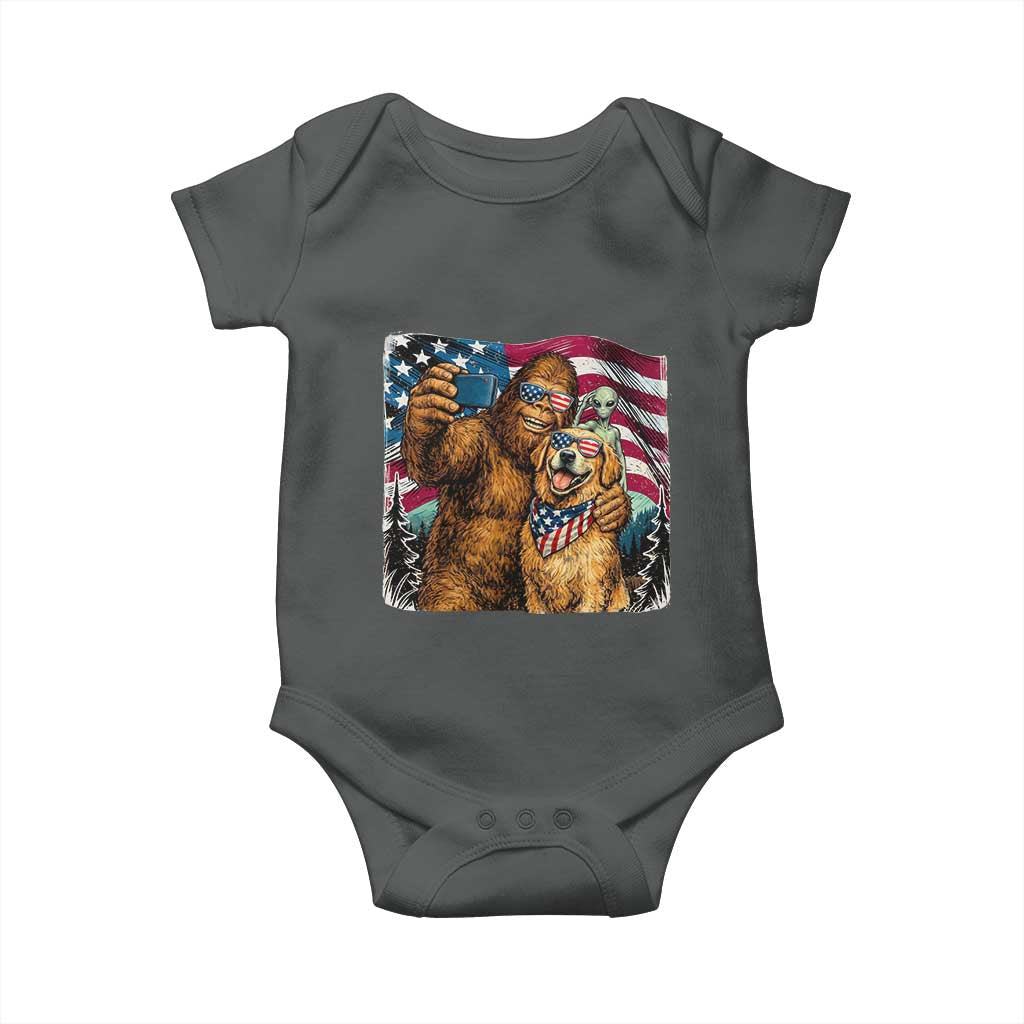 Funny Patriotic Bigfoot Golden Retriever Selfie Squad Baby Onesie TS12 Dark Heather Print Your Wear