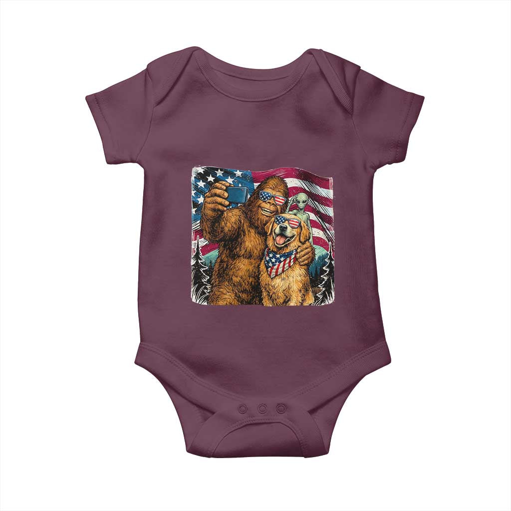 Funny Patriotic Bigfoot Golden Retriever Selfie Squad Baby Onesie TS12 Maroon Print Your Wear