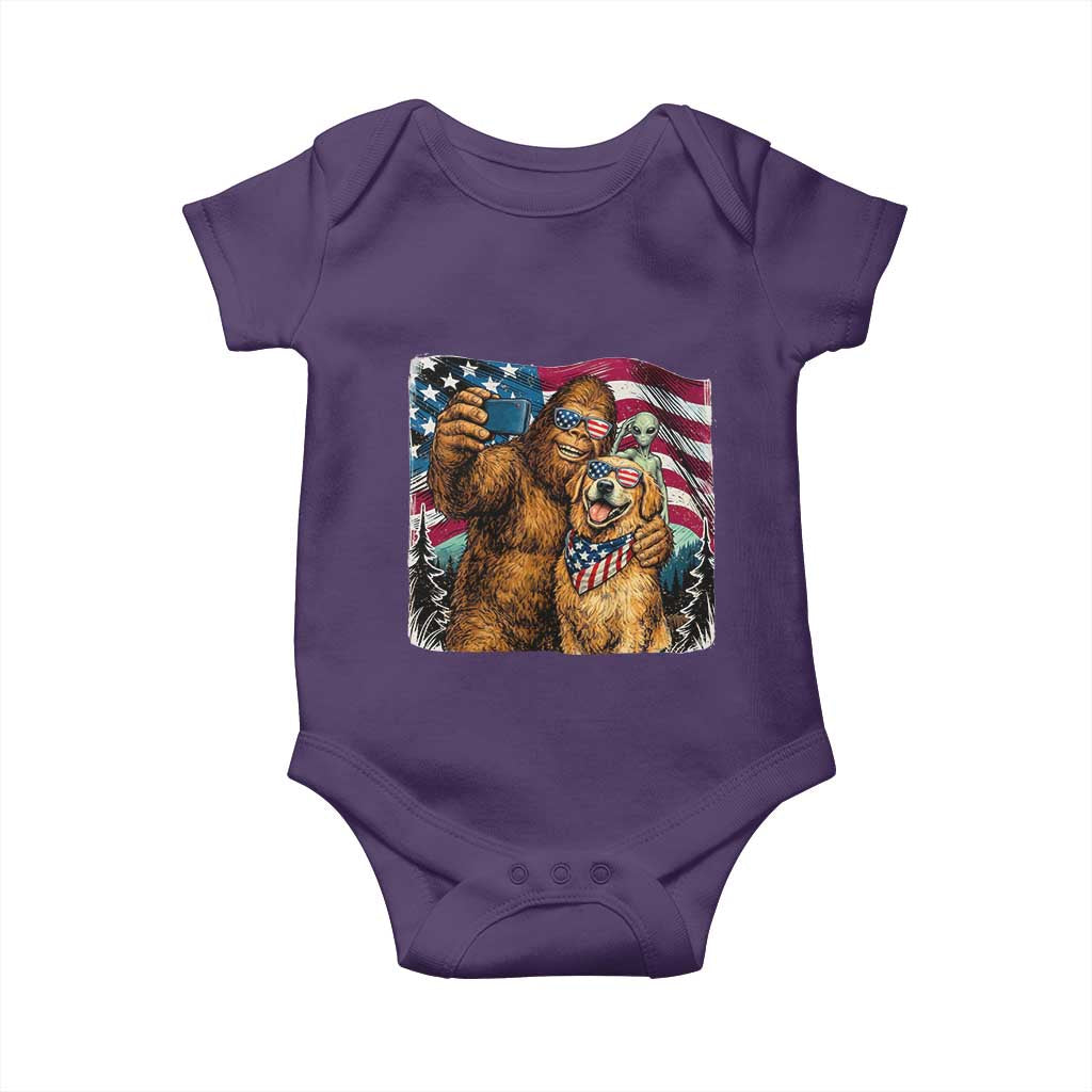 Funny Patriotic Bigfoot Golden Retriever Selfie Squad Baby Onesie TS12 Purple Print Your Wear