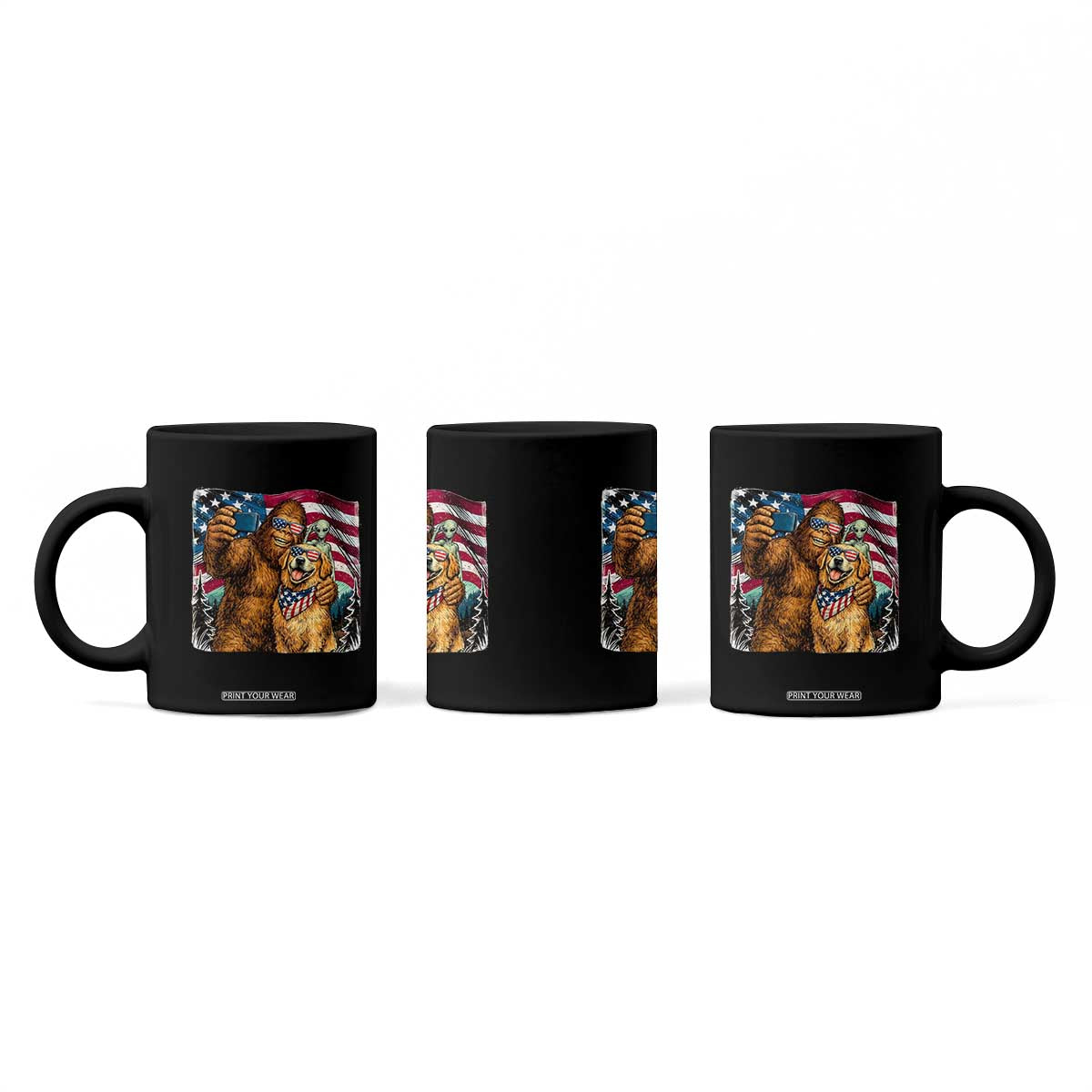 Funny Patriotic Bigfoot Golden Retriever Selfie Squad Coffee Mug TS12 Print Your Wear