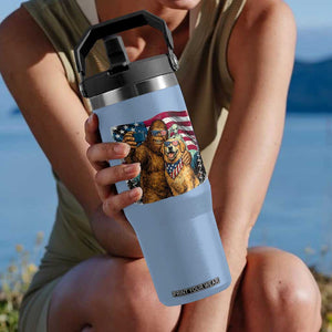 Funny Patriotic Bigfoot Golden Retriever Selfie Squad Flip Straw Tumbler