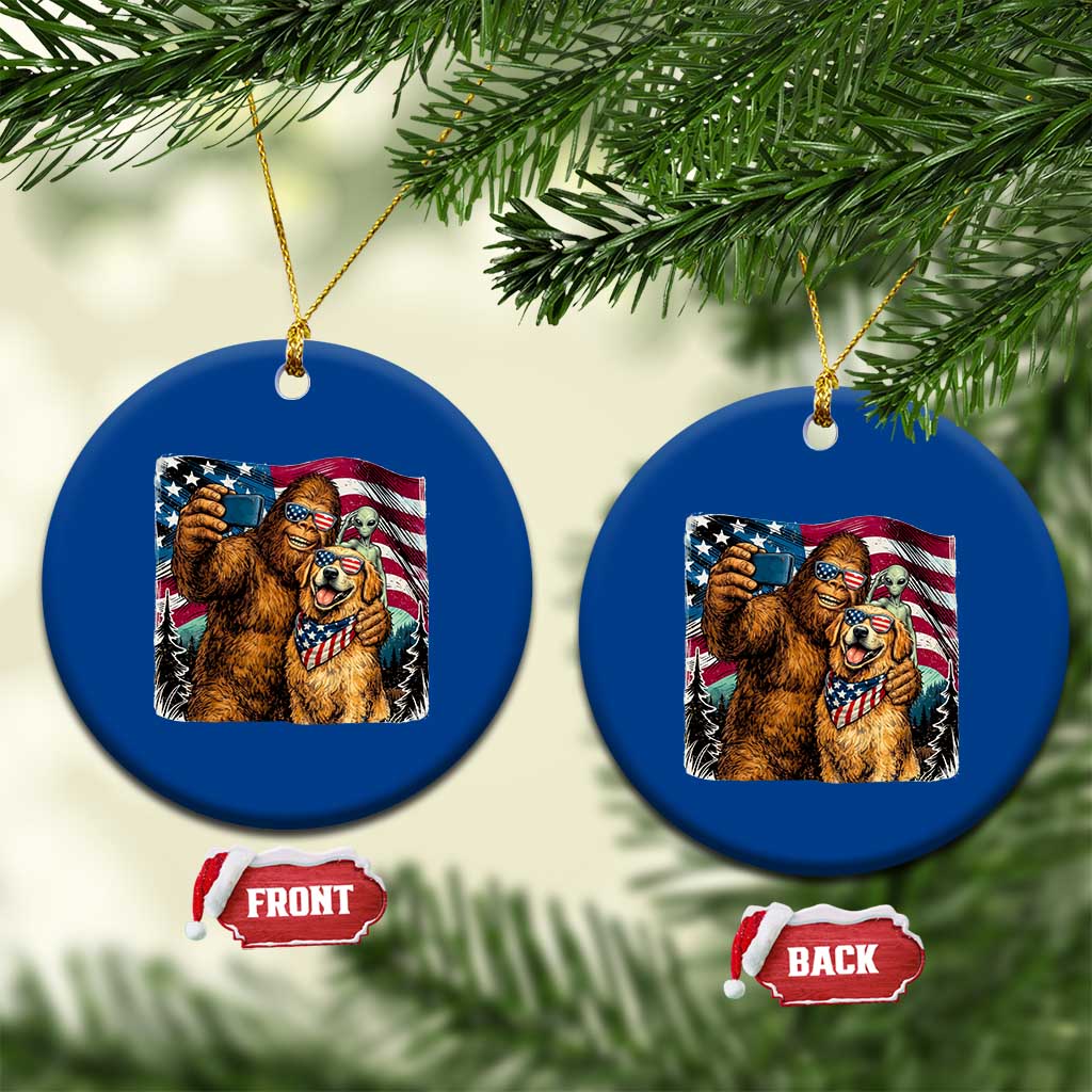Funny Patriotic Bigfoot Golden Retriever Selfie Squad Ceramic Ornament TS12 1pc Blue Print Your Wear
