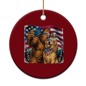 Funny Patriotic Bigfoot Golden Retriever Selfie Squad Ceramic Ornament TS12 1pc Red Print Your Wear