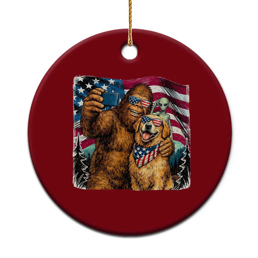 Funny Patriotic Bigfoot Golden Retriever Selfie Squad Ceramic Ornament TS12 1pc Red Print Your Wear