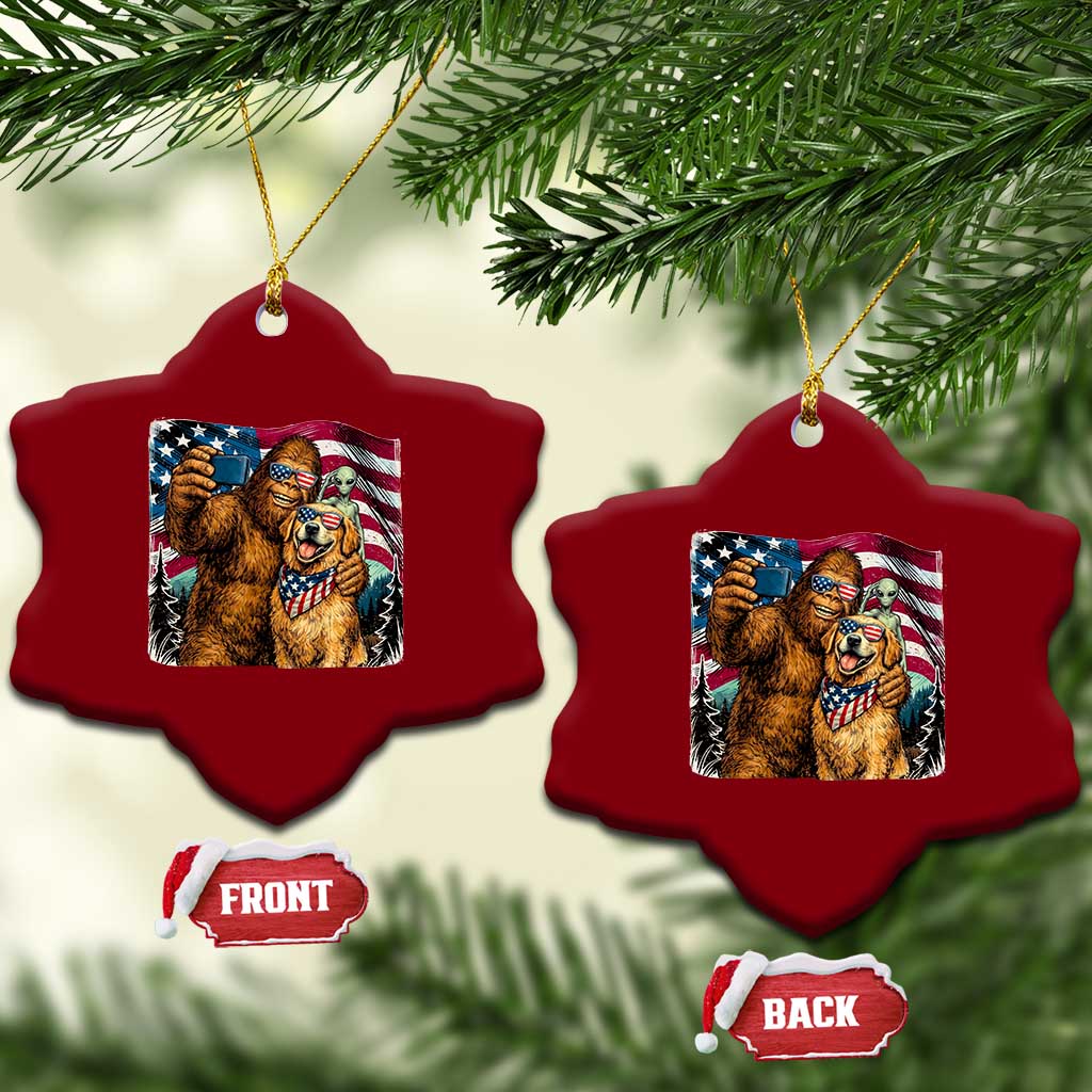 Funny Patriotic Bigfoot Golden Retriever Selfie Squad Ceramic Ornament TS12 Print Your Wear