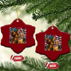 Funny Patriotic Bigfoot Golden Retriever Selfie Squad Ceramic Ornament TS12 Print Your Wear