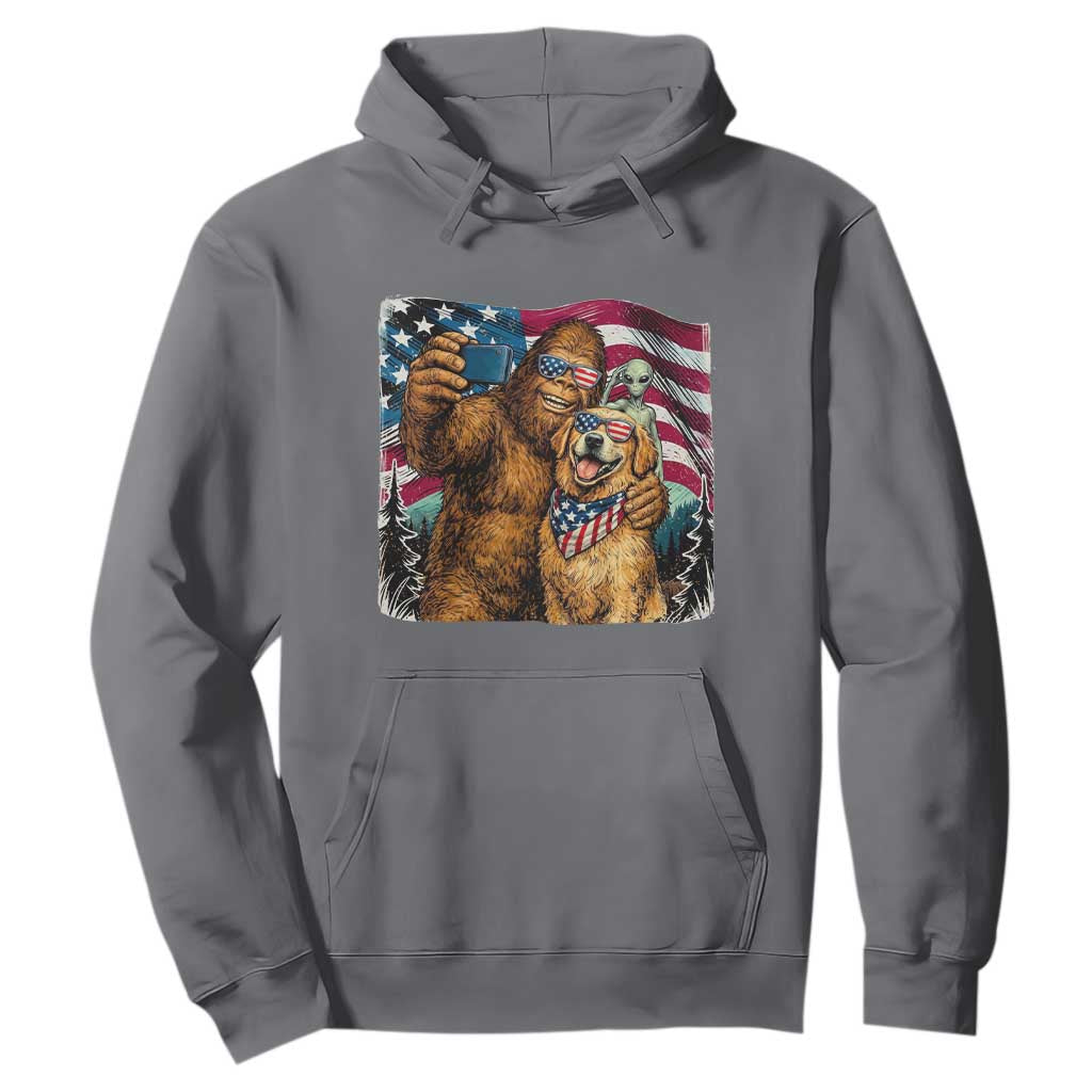 Funny Patriotic Bigfoot Golden Retriever Selfie Squad Hoodie
