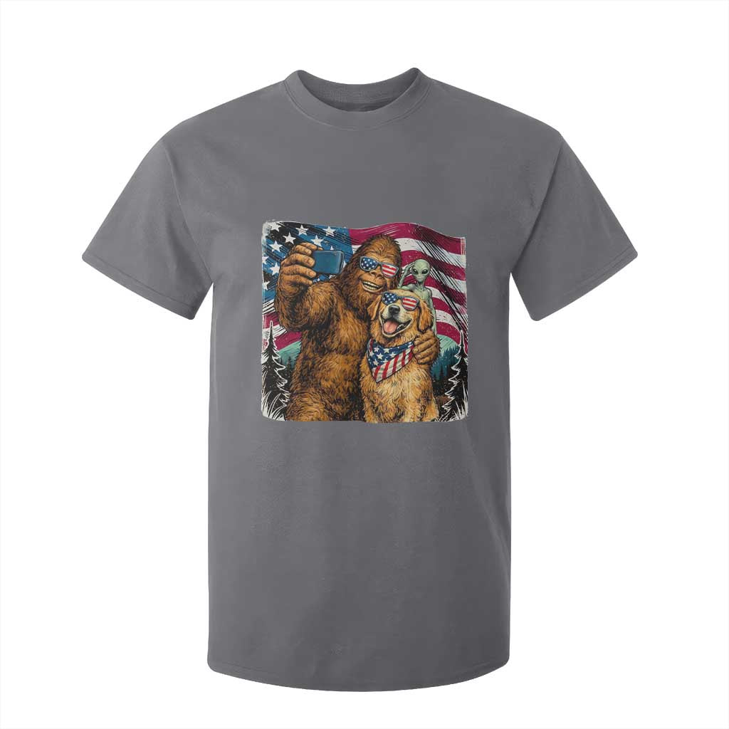 Funny Patriotic Bigfoot Golden Retriever Selfie Squad T Shirt For Kid TS12 Charcoal Print Your Wear